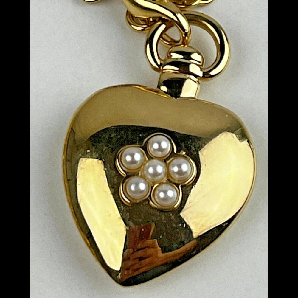 Vintage Joan Rivers Gold tone Puffy Heart Pearl Beads Pendant Necklace SIgned